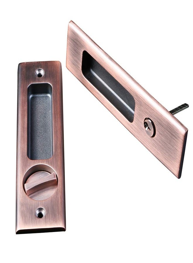 CCJH Invisible Door Locks Handle with Keys for Sliding Barn Wooden Door Furniture Hardware (Red Copper) - Image 2